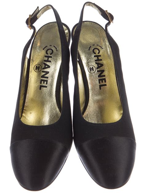 chanel black cap toe pumps|Chanel cap toe slingback pumps.